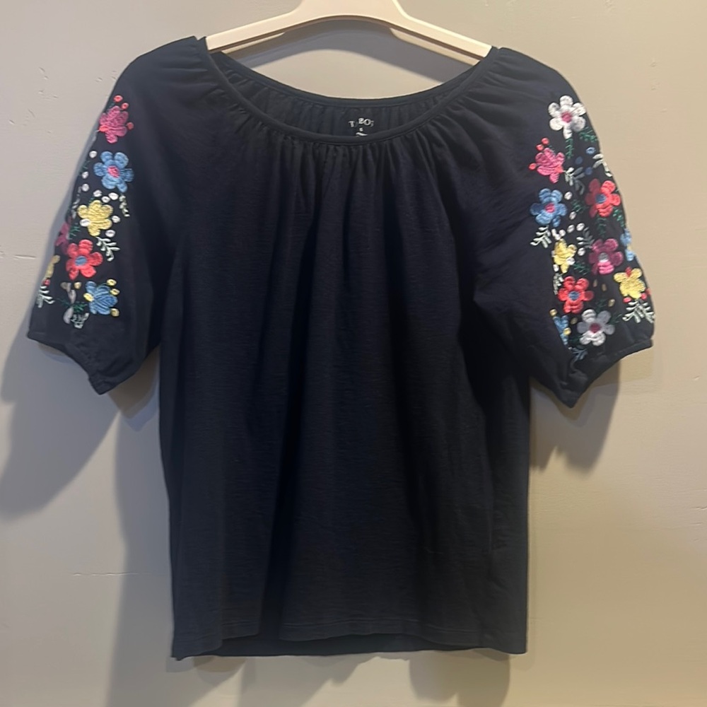 Black Embellished Short Sleeve Blouse